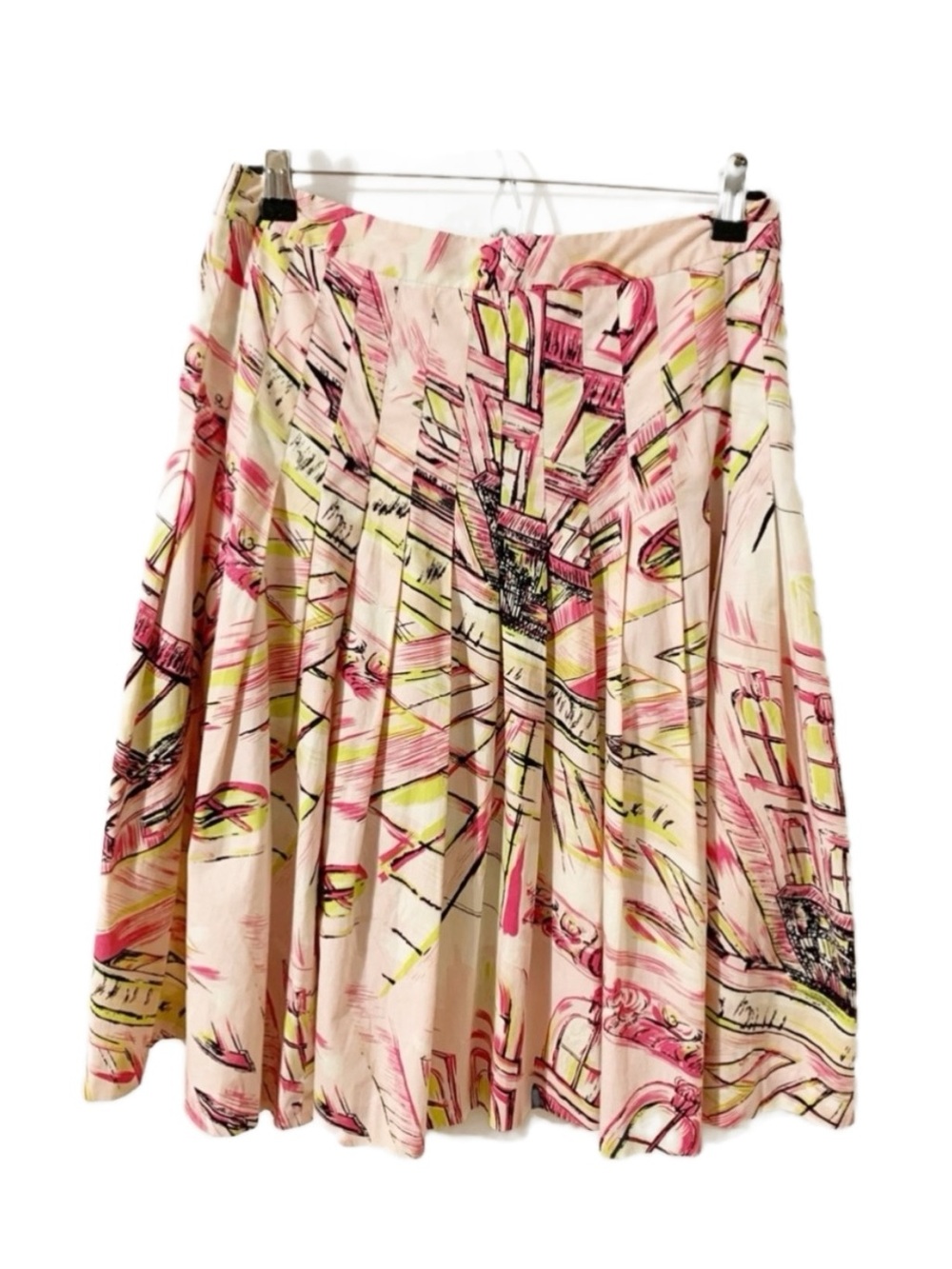 itw by Claude Brown St Honore Full Pleated A-line Skirt Watercolor City Scape